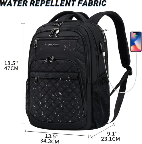 Vista 5 de KROSER Mochila de viaje para laptop, Acolchado, negro, 17 pulg., Moderno