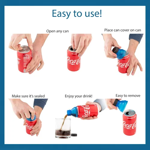 Vista 6 de Tapas reutilizables para latas de refresco - A prueba de derrames, cubiertas con cierre hermético para frescura y protección, juego de 6 tapas Multi