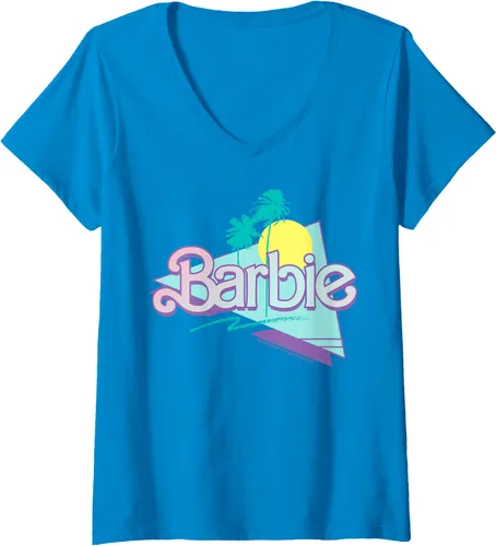 Vista 8 de Barbie Camiseta con cuello en V y logotipo de Barbie de los años, Negro
