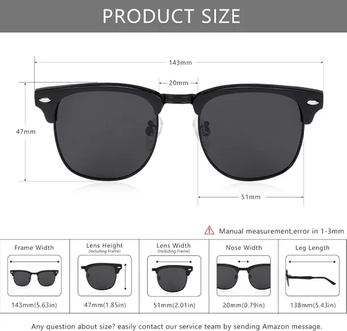 Vista 5 de SUNGAIT Classic Half Frame Retro Sunglasses with Polarized Lens