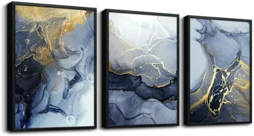 Vista 11 de Arte en lienzo enmarcado en negro para decoración de sala de estar y dormitorio - Pintura de pared de playa en blanco y negro - Imágenes de olas