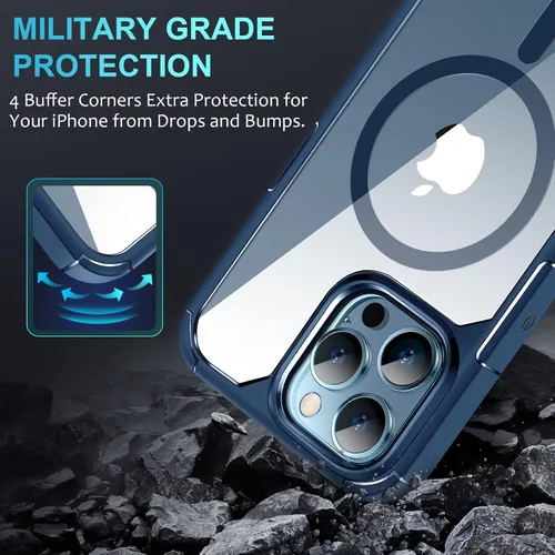 Vista 3 de Funda magnética diseñada para iPhone 13 Pro Max [compatible con MagSafe] con protector de pantalla y protector de lente de cámara, funda Azul