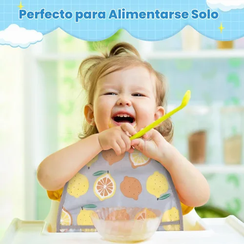 Vista 5 de Jeyiour Baberos impermeables para bebés de 6 a 36 meses, 12 unidades, con enganchador de alimentos, con broches ajustables, de plástico