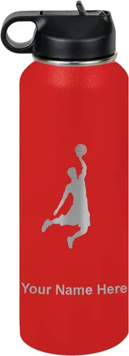 Vista 9 de LaserGram Botella de Agua Personalizada, Basketball Slam Dunk Man, Acero Inoxidable de Doble Pared con Aislamiento al Vacío con Pajita Abatible