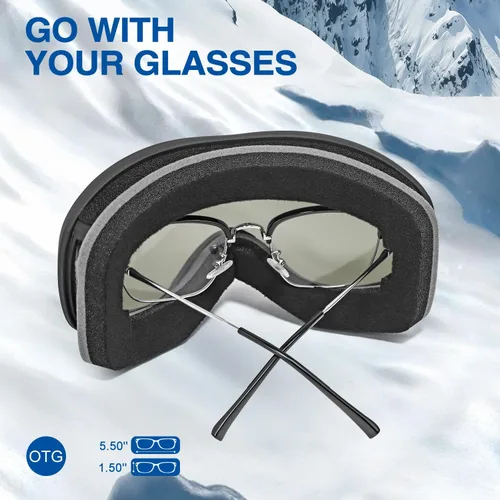 Vista 4 de SPOSUNE Gafas de Esquí Sobre Gafas con Lente Doble, Gafas de Nieve Anti-empañamiento Anti-UV para Hombres Mujeres Jóvenes Esquí Moto de Nieve