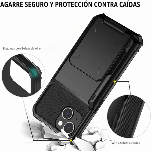 Vista 5 de Nvollnoe Funda para iPhone 13 con tarjetero [almacena 5 tarjetas] Funda tipo cartera de doble capa resistente a prueba de golpes con ranura oculta