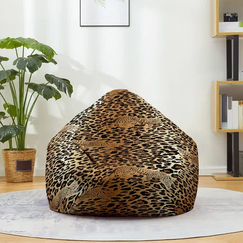 Vista 9 de Lukery Puf de almacenamiento con estampado de leopardo 3D para niños y adultos, puf rellenable (sin relleno), puf lavable para sala de estar, sofá