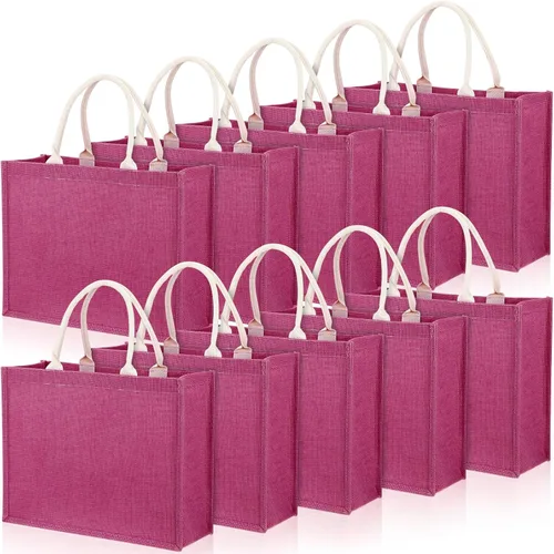 Vista 15 de Shappy Paquete de 10 bolsas de arpillera reutilizables en blanco, Verde Jute Tote, Grocery Bag, Bridesmaid Gifts, Bachelorette Party, Beach Trips