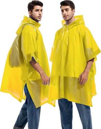 Vista 42 de Paquete de 2 ponchos de lluvia para adultos, reutilizables, impermeables, de supervivencia, emergencia, resistente, con capucha con cordón