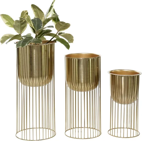 Vista 4 de Deco 79 Juego de 3 macetas de metal para interiores y exteriores, 24 Dorado