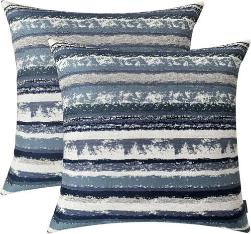 Vista 8 de Fundas de almohada jacquard a rayas de 16 x 16 pulgadas, paquete de 2, azul marino
