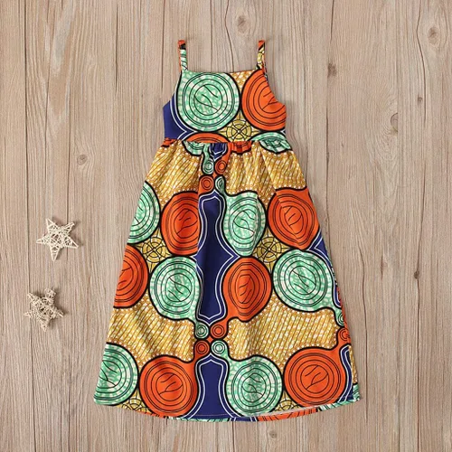 Vista 3 de Vestido de princesa africana Dashiki con tirantes 3D para niñas y niñas pequeñas (naranja, 6-7 años)