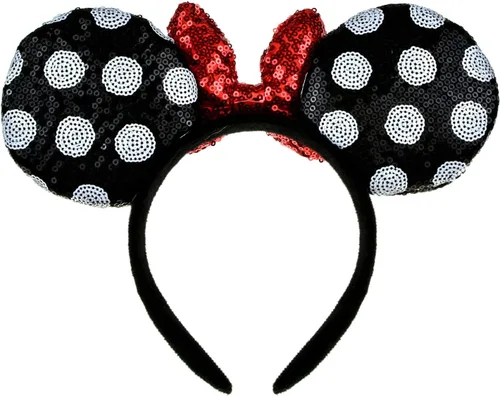 Vista 8 de A Miaow Diadema de orejas de ratón negro 3D con lentejuelas MM purpurina mariposa cierre de pelo suministro de parque para adultos mujeres accesorio