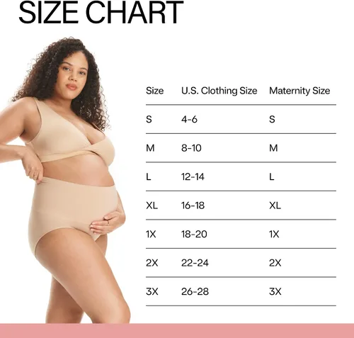 Vista 2 de Motherhood Maternity Ropa interior de maternidad para mujer, paquete de 2 unidades, esenciales posparto, sin costuras, tallas grandes, Negro y Beige