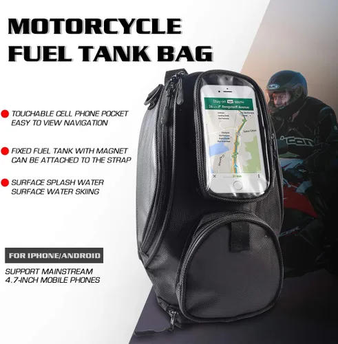 Vista 2 de KATUR Bolsa para tanque de combustible de gasolina para motocicleta, tela Oxford impermeable con fuerte bolsa magnética compatible con Harley Honda