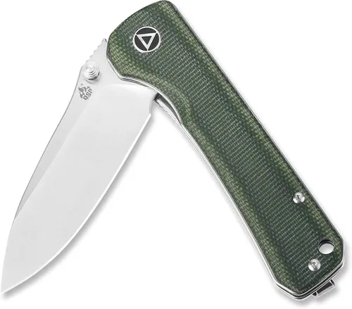 Vista 2 de QSP Hawk - Cuchillo de bolsillo plegable, 3.22 pulgadas Sandvik 14C28N Cuchillo EDC de dos tonos de hoja de satén, mango de micarta verde, bloqueo