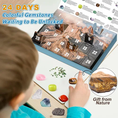 Vista 2 de Calendario de Adviento de cristal 2024 para adultos y niños, 24 días, piedras preciosas, geoda, pulsera de bricolaje, collar de cristal, colección