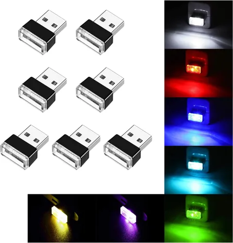 Vista 23 de Ziciner 6 PCS Lámpara de Ambiente Interior de Coche LED USB, Mini Luz Nocturna LED Portátil, Kit de Iluminación Ambiental de Maletero con Interfaz