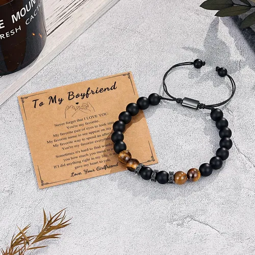 Vista 5 de UNGENT THEM Pulsera ajustable de piedra natural para hombre, aniversario, cumpleaños, Navidad, graduación, regalo para él, hijo, hermano, marido