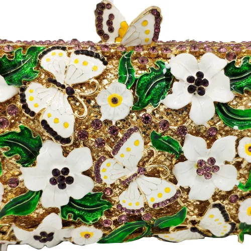 Vista 9 de Boutique De FGG Flores y mariposas mujeres cristal embrague bolso de noche boda fiesta Rhinestone bolsos