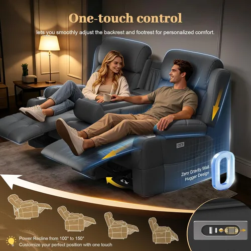 Vista 87 de Sofá de Dos Plazas Reclinable, Sofá Reclinable de Masaje con Gran Capacidad de Peso, Silla de Dos Plazas para RV en Liquidación con Consola, USB