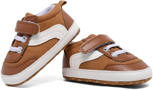 Vista 6 de SABATUTU Tenis de lona para bebés niños y niñas, suela suave, antideslizantes, ligeros, para recién nacidos, para primeros pasos, para cuna de 0 a