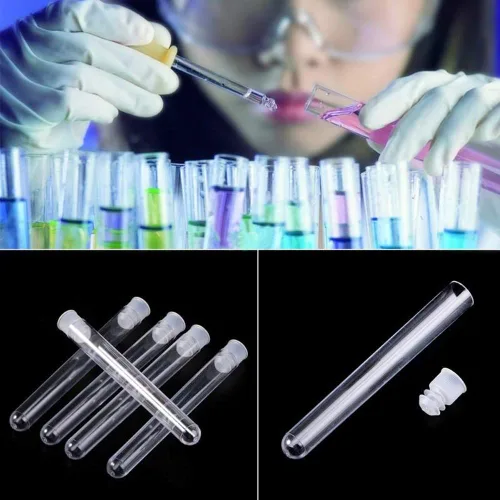 Vista 5 de 50 piezas de tubos de ensayo de plástico transparente con estante, tubos de 16x100mm (10ml) con tapas y estante de tubos de 50 agujeros