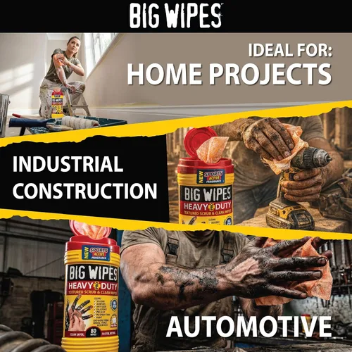 Vista 29 de BIG WIPES Recipiente multisuperficie resistente, paños de limpieza súper absorbentes para manos, superficies y herramientas, recipiente de 80