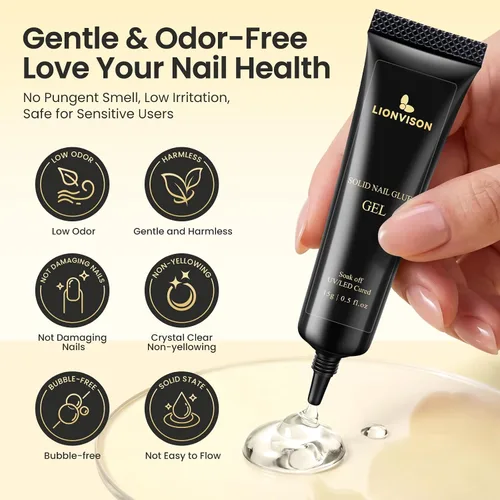 Vista 3 de LIONVISON Gel de pegamento de diamantes de imitación: fuerte adhesivo de curado UV para puntas de uñas a presión y diamantes de imitación, más de 28