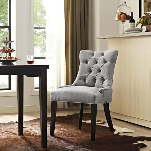 Vista 2 de Modway Regent Modern - Silla auxiliar de comedor, elegante tapizada con botones y ribete de cabeza de clavo, color gris claro