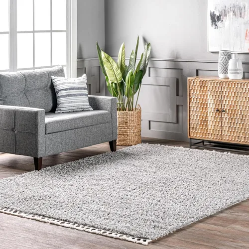 Vista 21 de NULOOM Neva Alfombra de Área Shag Moderna con Borlas, 8' Cuadrada, Beige Neva Beige