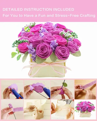 Vista 5 de BAZIMA Kit de manualidades de flores de fieltro para bricolaje, kit de fieltro de rosa y lavanda, regalos florales - Organiza flores precortadas