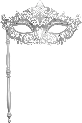 Vista 17 de Thmyo Máscara veneciana de fiesta de Mardi Gras de Halloween con palo de sujeción, máscara de mano con plumas de metal y diamantes de imitación