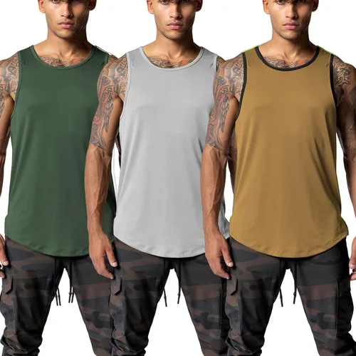 Vista 2 de Camiseta sin mangas para hombre, de secado rápido, para gimnasio, ligera, transpirable, para entrenamiento, fisicoculturismo, fitness