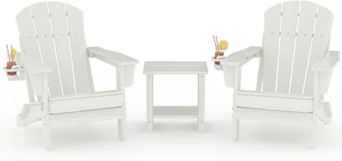 Vista 19 de Juego de 2 sillas Adirondack plegables HDPE con mesa auxiliar, color negro