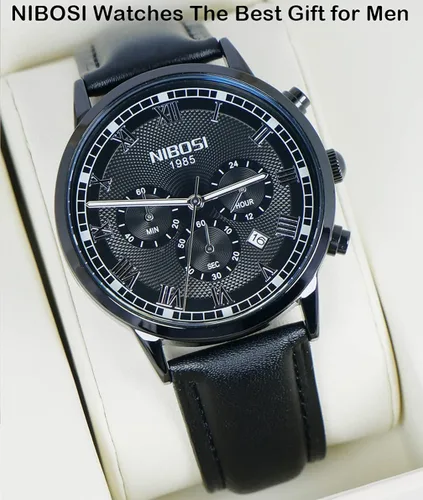 Vista 7 de NIBOSI Watches for Men Casual Fashion Brown Leather Band Chronograph Waterproof Business Analog Quartz Dress Big Face Large Luminous Sports Wrist