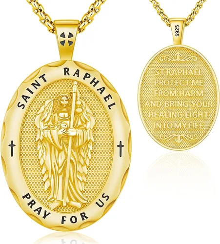 Vista 16 de Aniu 925 Sterling Silver Saint Medal Necklace Religious Amulet Jewelry Gift Concha de abulón - Redondo - Collar de San Cristóbal - H