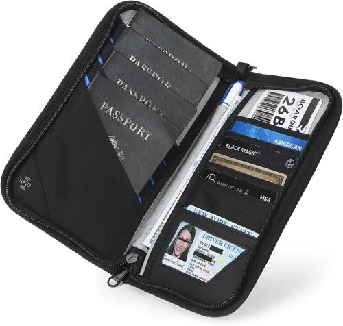 Vista 8 de CANBOX Soporte para pasaporte, cartera de pasaporte familiar con bloqueo RFID, organizador de documentos de viaje, Gris, 40 ES