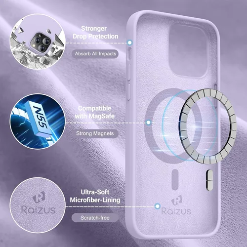 Vista 4 de RIZUS - Funda de silicona magnética para iPhone 13 Pro Max [compatible con MagSafe], funda delgada con forro de microfibra antiarañazos, a prueba