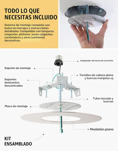 Vista 6 de The Can Converter R56 Kit de Conversión de Luz Empotrada en Lata con Medallón de Techo de Acero Plano de 7"¾ - Mejoras para el Hogar para Latas