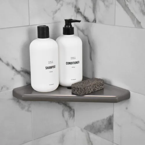 Vista 4 de Questech Décor - Estante esquinero de ducha, con tapa para una nueva construcción, estante esquinero de ducha para paredes de azulejos, organizador
