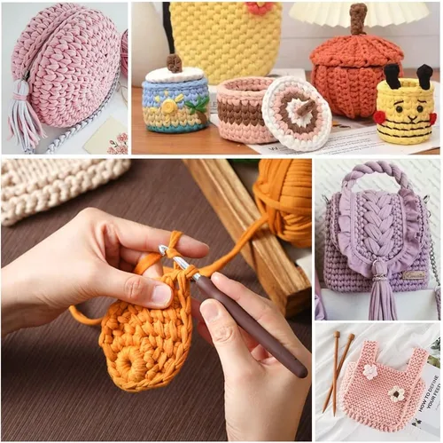 Vista 4 de 2 piezas de tela elástica para camisetas, hilo de crochet para tejer DIY, hilo de punto grueso tipo espagueti para proyectos de bolsos, mantas Aqua