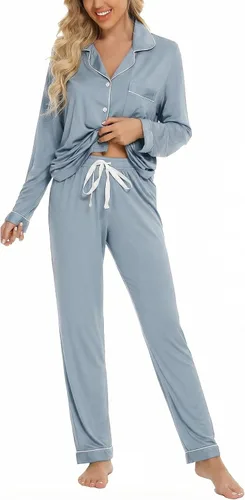 Vista 23 de Leikar Button Up Pajamas For Women Long Sleeve Viscose Soft Pjs Lounge bean paste