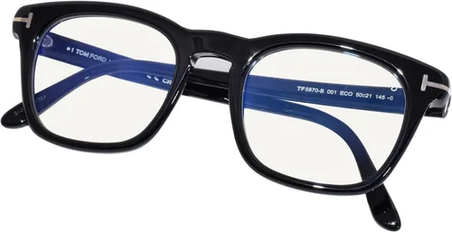 Vista 5 de Tom Ford TF5870-B 001 Gafas de los hombres Brillante Negro Llena Llena Forma Cuadrada 1.969 in, Negro brillante, logotipo "T", lentes de bloque