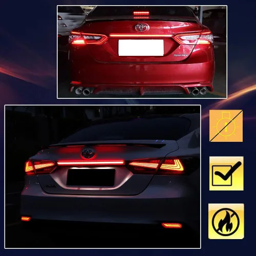Vista 6 de Lente Roja Óptica 3D Completa LED Tipo Secuencial Trasera Señal de Giro Luz Trasera Freno para Toyota Camry 2018 2019 2020 2021 2022 2023