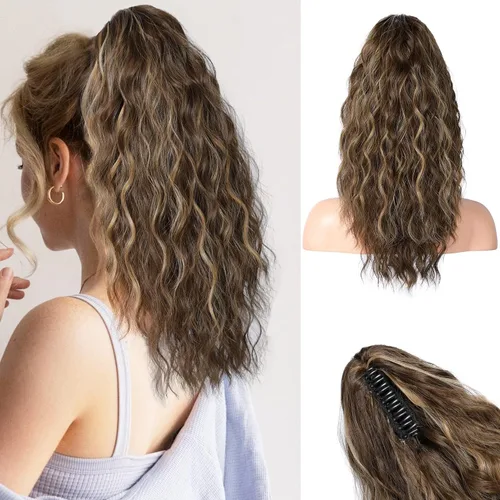 Vista 26 de REECHO Extensión de cola de caballo, extensiones de cabello rizado de cola de caballo de 18 pulgadas, extensiones de cabello sintético natural