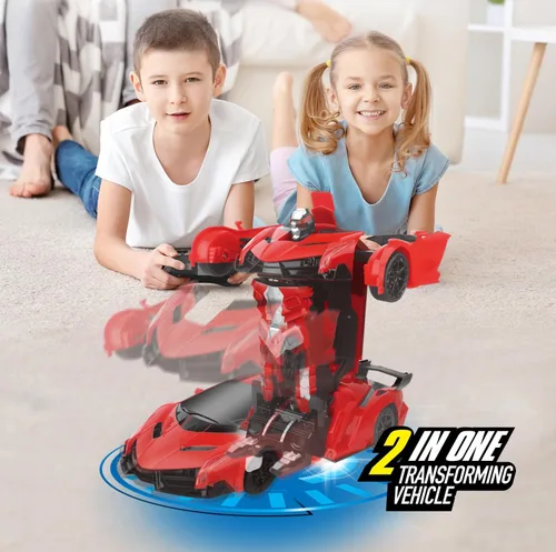 Vista 2 de Mindscope Turbo Twister 2 en 1 Red Morpher RC Car que se transforma en un robot