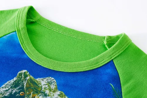 Vista 2 de Pijamas para niños, dinosaurio, cohete, espacio, 4 piezas, pijamas de manga larga, conjuntos de ropa de dormir de 2 a 12 años