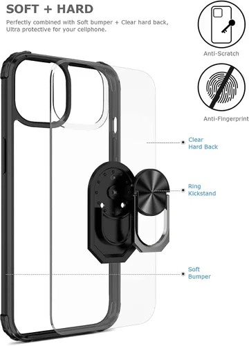 Vista 3 de Ring Kickstand - Funda transparente para iPhone 13 de 6.1 pulgadas (no para iPhone 13 Pro), funda protectora delgada de protección contra caídas