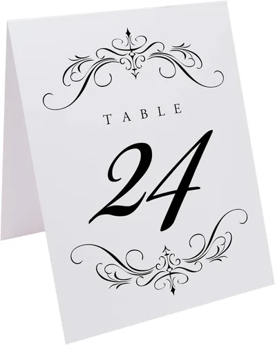 Vista 2 de Classic Flourish - Números de mesa de boda, negro, 1-10, doble cara, tienda de campaña o uso en un soporte, ideal para fiestas y restaurantes